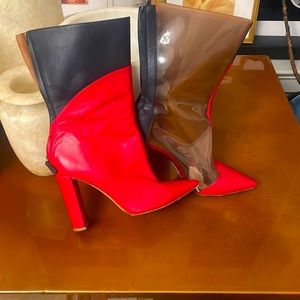 Red and navy and lucite heeled Malone Souliers boots